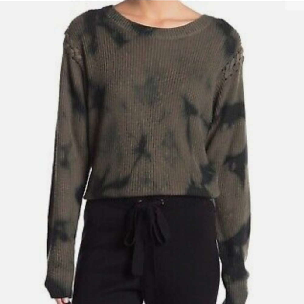 Splendid Hillside olive green tie dye lace up shoulder sweater size small